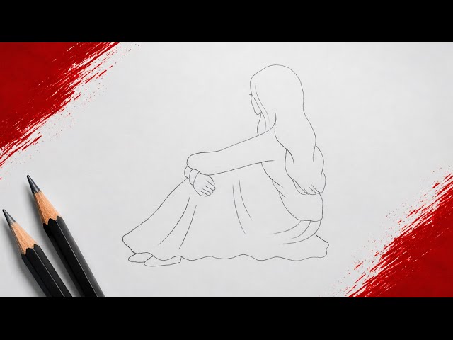 Easy Sad Girl Drawing Step by Step | Beautiful Line Art Drawing Tutorial | Easy Ake