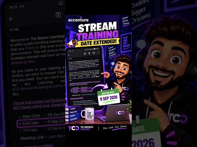 Accenture Stream Training Extended! 😱 New End Date: 9 Sep 2026 #accenture #shorts #music #sawan