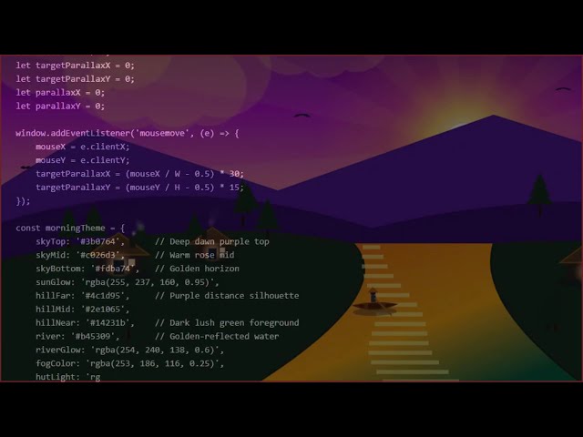 Cinematic 2D Morning Village | Interactive HTML5 Canvas Animation