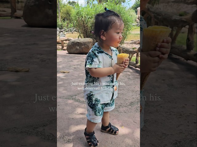 Enjoying icecream in his well deserved holiday #icecream #babyeatingicecream  #babyshorts