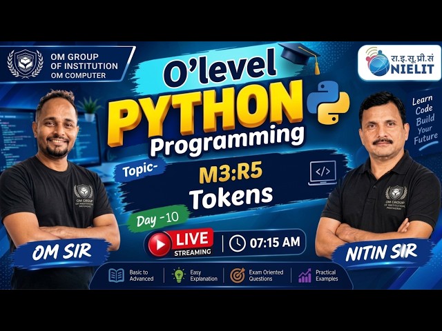 #python Python Tokens| Python Programming | M3:R5 | O Level | Day-10 By NItin Sir