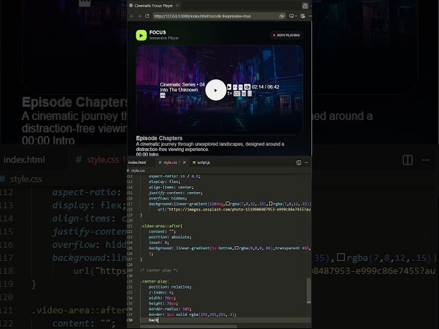Modern Video Player UI 🎬 | HTML CSS JavaScript