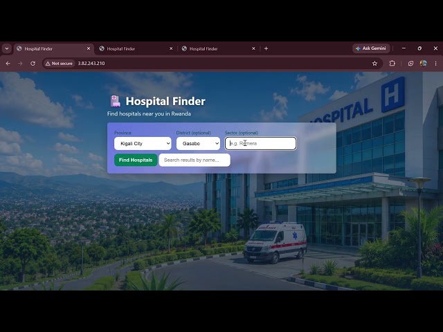 Hospital Finder – Find Nearby Hospitals in Rwanda (Flask + Geoapify API)