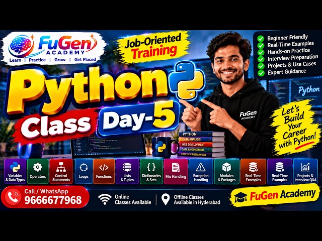 Python Class Day 5 | Job Oriented Training | Online and Offline Classes | Fugen Academy | 9666677968
