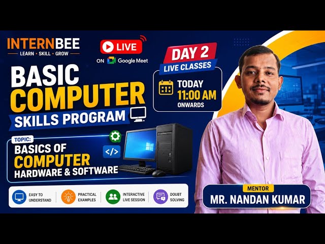 Basic Computer Skills Program Day 2 | Basics of Computer Hardware & Software | Live Class 2026