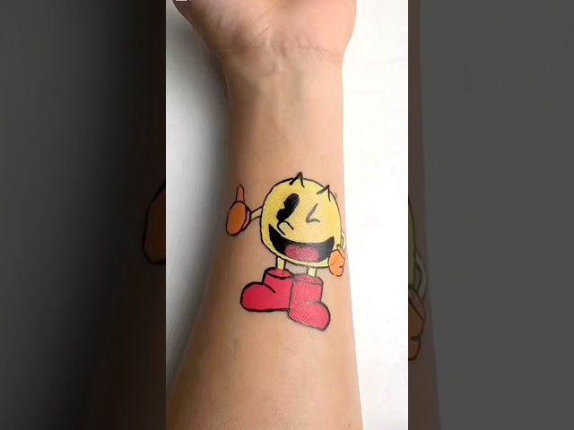 DIY Pac-Man Temporary Tattoo Tutorial! 🎮✨ ⁠#PacMan⁠ ⁠#BodyArt⁠ ⁠#Drawing⁠ ⁠#TemporaryTattoo⁠