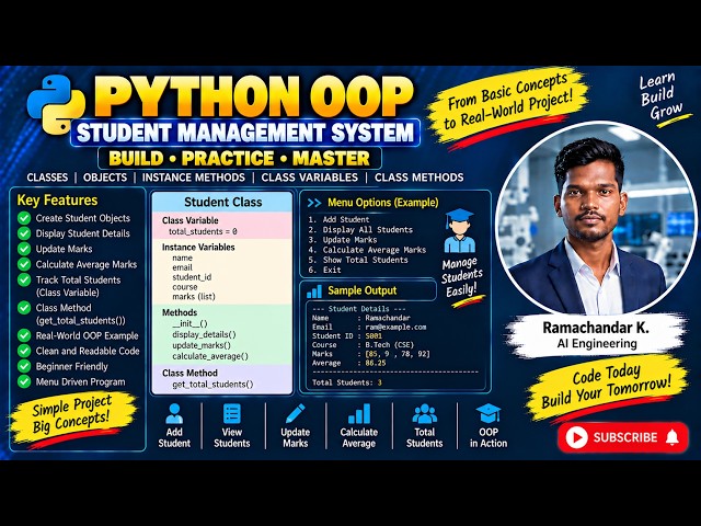 Python OOP Student Management System | Classes, Objects, Class Variables & Class Methods