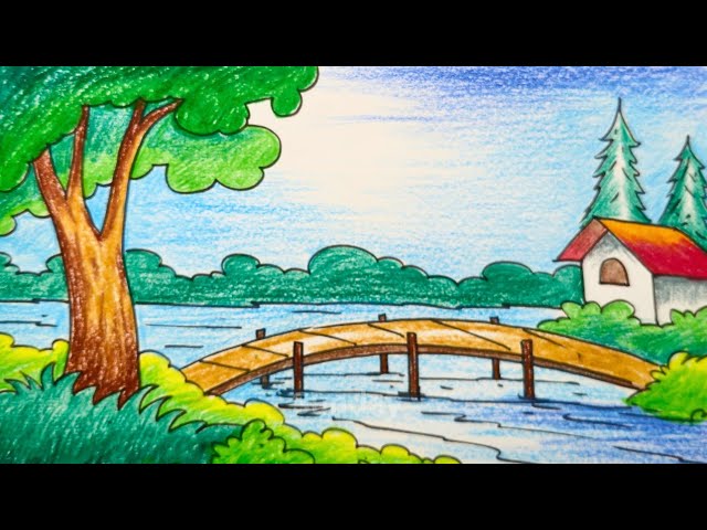Oil pastel village scene drawing/Village scene drawing easy and beautiful/গ্রামের দৃশ্য/ছবি আঁকা