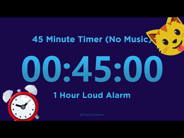 45 minute Timer Countdown (No Music) + 1 Hour Loud Alarm