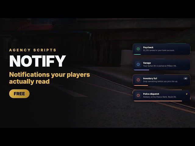 Free FiveM Notifications With Six Positions and Eight Colours | Agency Notify V2