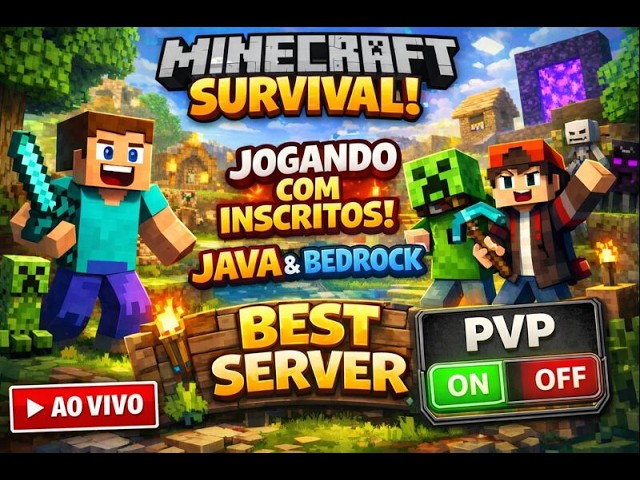 JOGANDO COM OS INSCRITOS MINECRAFT SURVIVAL JAVA E BEDROCK  #minecraft  #aovivo