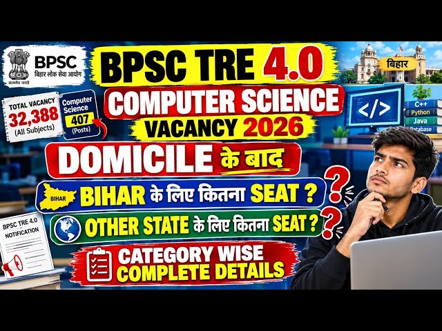 Bihar BPSC Computer Teacher Vacancy 2026 || Computer Science Vacancy 2026 ||Domicile Implement Bihar