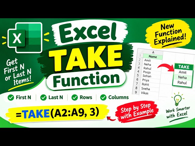 Excel TAKE Function in Hindi 🔥 | Extract First & Last Rows Easily | Advanced Excel Tutorial