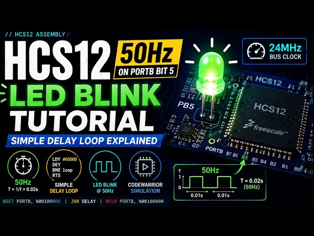 HCS12 Microcontroller/CodeWarrior LED Blink Tutorial — Delay Loop Explained (50 Hz on PORTB)