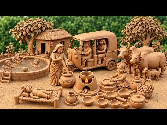 12 Clay Tiny Miniature Clay House & Kitchen Set Making with Clay | All Kitchen set Mitti Bartan Art 