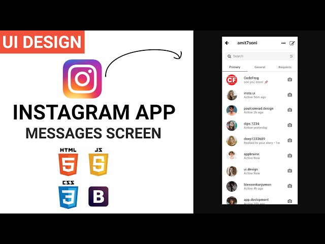 Instagram App UI Template - E05 - Messages Screen | HTML CSS BOOTSTRAP Speed Coding