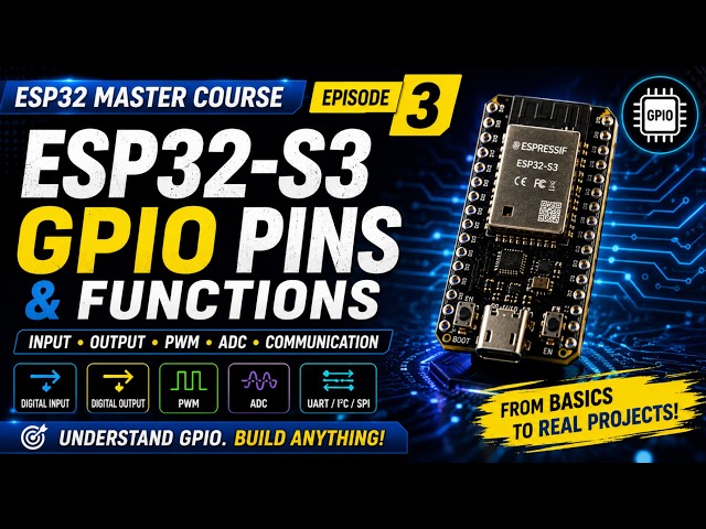 ESP32-S3 GPIO Pins & Functions Explained | Input, Output, PWM, ADC, UART, I2C & SPI | Episode 3
