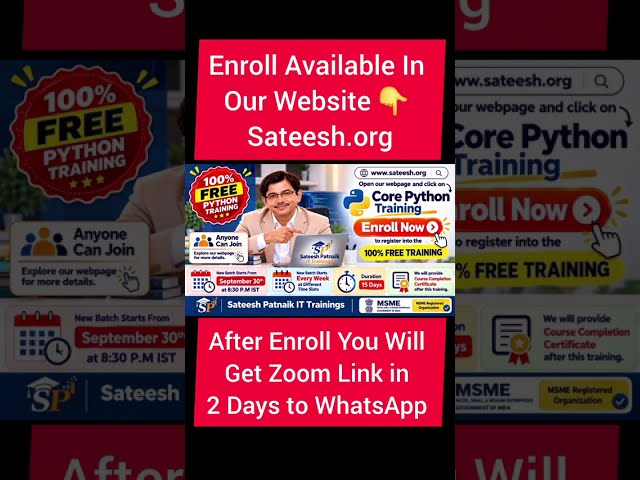 Learn Python from Basics | FREE Core Python Training | Sateesh Patnaik IT Trainings #python #shorts