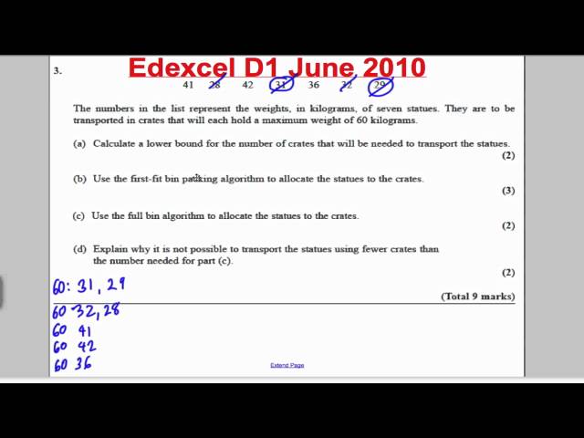 Bin Packing Algorithms (Exam Qs 5) D1 EDEXCEL A-Level