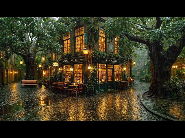 RainyJazz Playlist at a Cozy Vintage Bookstore Café 🌧️ Rain Sounds for Reading, Relax & Calm Focus ☕