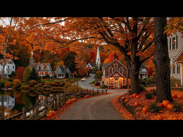 Peaceful Autumn Village in Vermont 🍂 Relaxing Jazz, Warm Bakery & Golden Leaves for a Gentle Escape☕