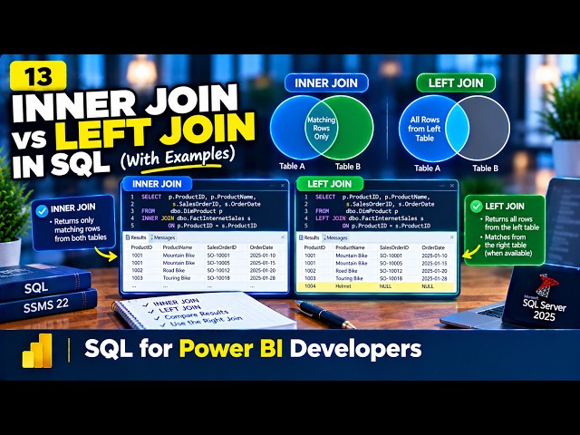 SQL 👉🏼 INNER JOIN vs LEFT JOIN ✨Video 13/30 ☑️ #sqlserver #ssms #sql #innerjoin #leftjoin #powerbi
