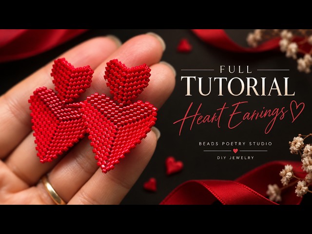 Beaded Heart Earrings Tutorial ❤️ Step-by-Step with Miyuki Delica Beads