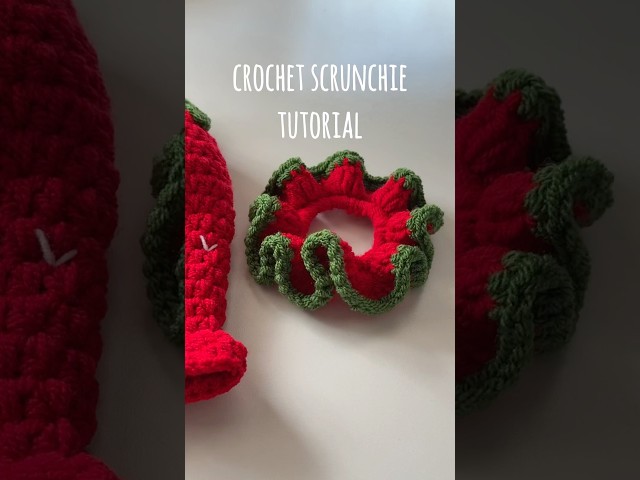 CROCHET SCRUNCHIE TUTORIAL 🍓 #crochettutorial #crochetpattern #crochetscrunchie