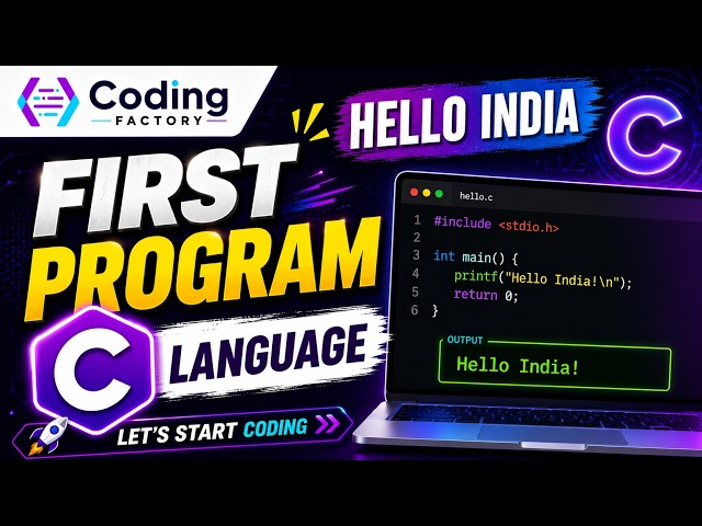 1. C Language का पहला Program | Hello India | C Programming Tutorial for Beginners | Coding Factory