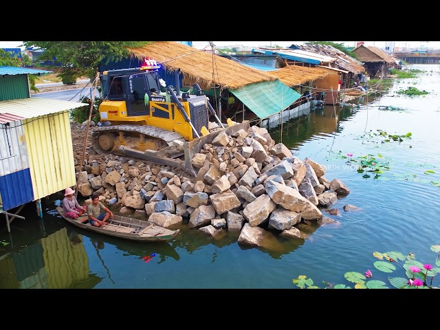 Great Zone! Start Stones Pouring in Big Lake Use Shantui DH17CIII Dozer & 18ton Dump Trucks Process