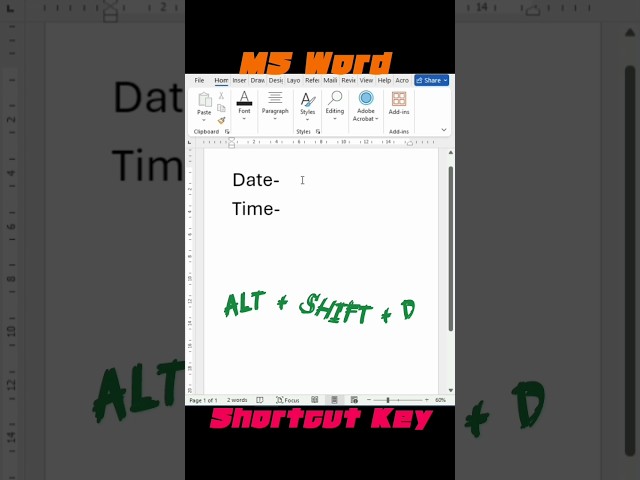 how to insert date and time in ms word #shortcutkey #shorts #viral #msword