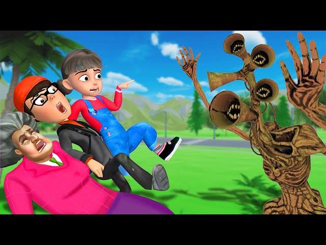 Nick and Tani  and Scary Teacher vs Siren Head | Big and Small Door | Scary Teacher 3D