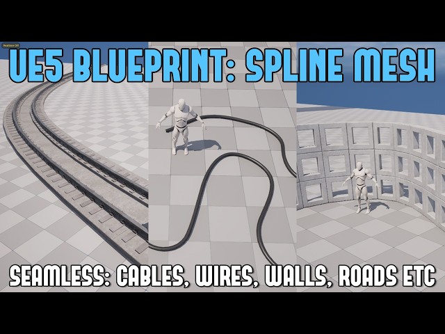 UE5 Blueprint Tutorial: Create Meshes Along Spline for Procedural Wires, Cables, Walls, Roads, More