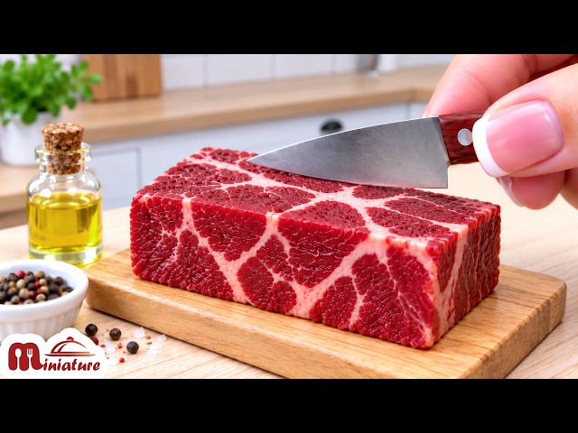 🥩 So Juicy Mini Grilled Beef Steak with Garlic Butter & Black Pepper | ASMR Cooking Mini Food