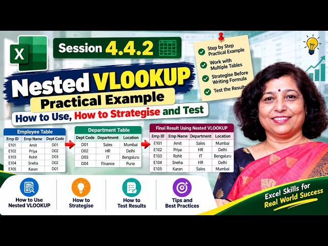 Session 4.4.2 Nested VLOOKUP Practical Example | How to Use, Strategise & Test in Excel