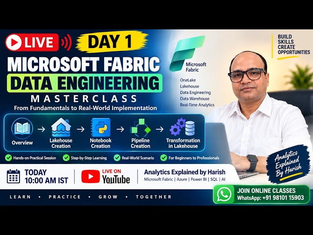 🔴 LIVE: Microsoft Fabric Data Engineering DAY 1 | Lakehouse → Notebook → Pipeline | Hands-On