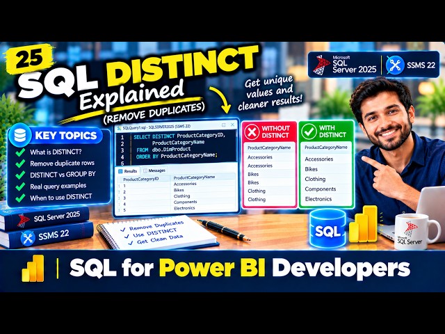 ✨ SQL DISTINCT Explained✔️Simple Example 💫 Video 25/30  #sqlserver #ssms #powerbi #SqlForPowerbi