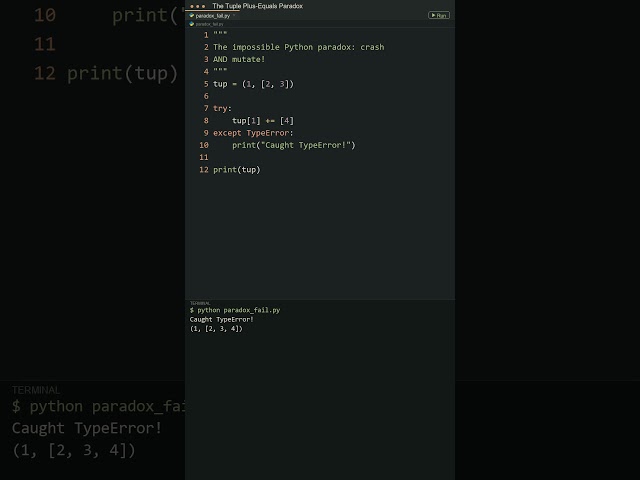 The Impossible Python Paradox: += on a Tuple! 💥 #python #programming #coding