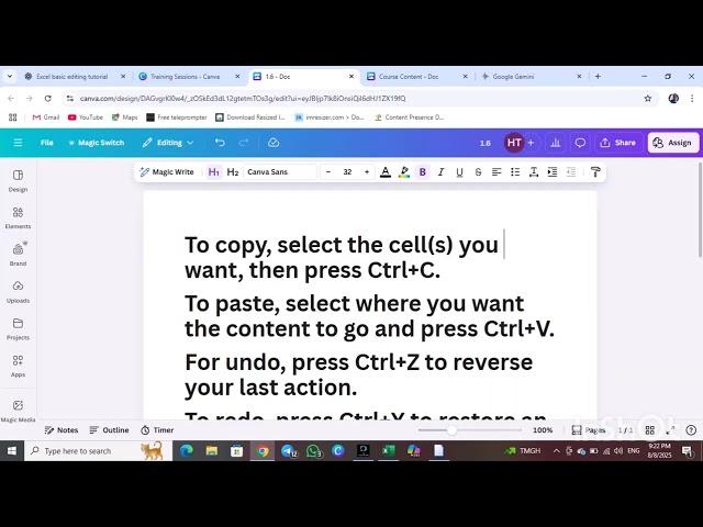 Basic Excel Editing: Copy, Paste, Undo