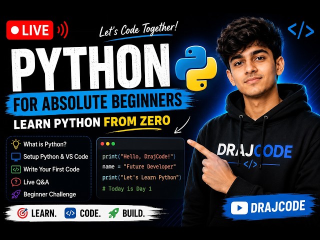 🐍 Python for Absolute Beginners — Live Coding #1 | Learn Python From Zero | DrajCode