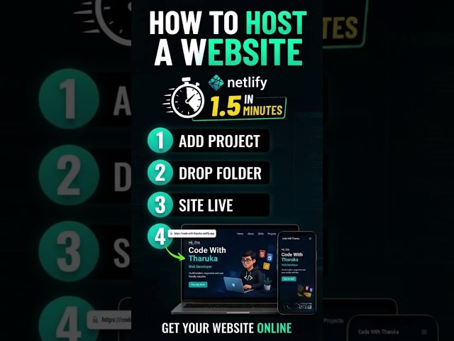 Host Website for Free with Netlify 🚀 | HTML CSS JS Website Deployment #shorts#shortvideo#netlify