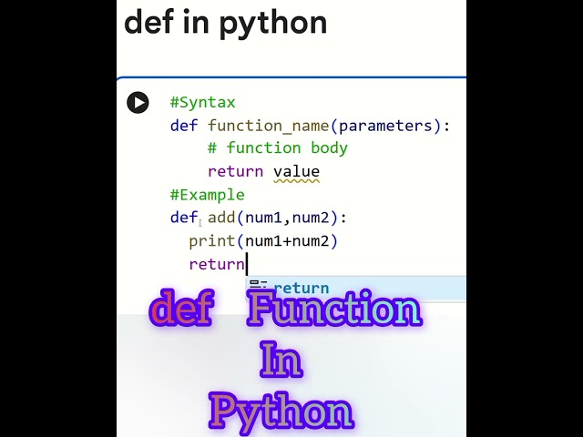 def in Python 🔥 | Function Syntax Explained in 30 Seconds 🐍