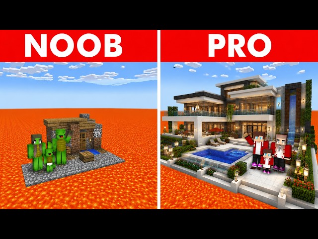 NOOB vs PRO Doomsday Bunker Survival Battle on a Volcanic Island in Minecraft