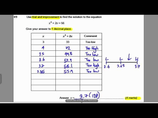 Trial and Improvement 2 (GCSE Higher Maths): Exam Qs 2