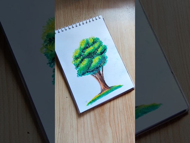how to draw a tree with oil pastel colour#art#tree#shorts
