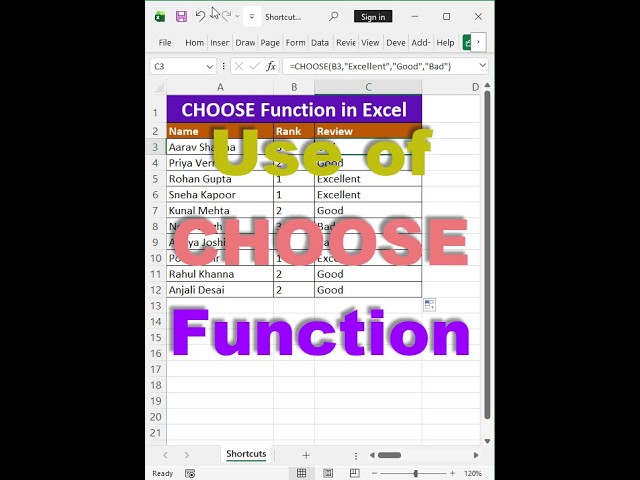 Use of Choose Function in Excel #excel #exceltips #exceltricks #exceltutorial #excelformula