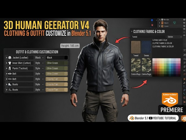 3D Human Generator v4 : Clothing & Outfit Customize in Blender 5.1