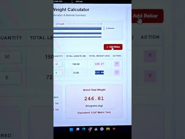 Calculate Weight of Rebar in a Second #Civilconcept