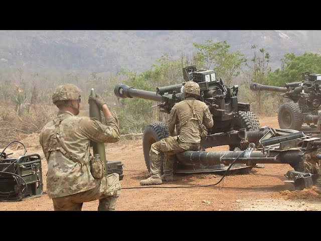 U.S. Army M119A3 Howitzers Direct Fire Practice Exercise