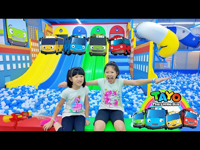 Playing on Slides, Trampolines, Ball Pit and Firefighter at Tayo Playground